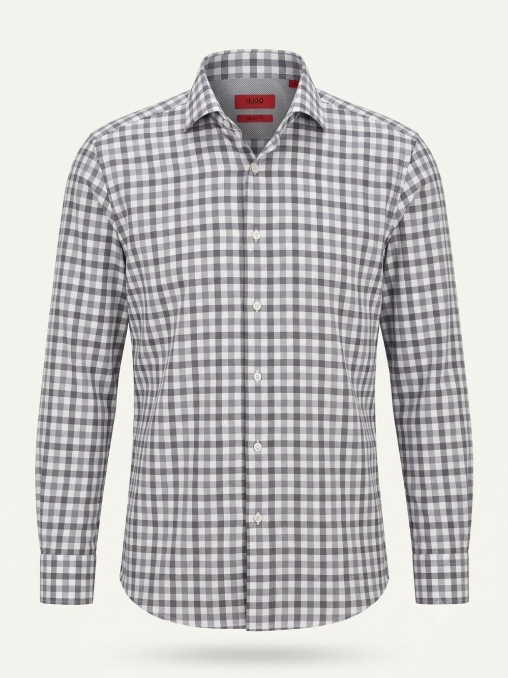 HUGO Hugo Boss Men’s 41 16 Regular Fit Long Sleeve Gingham Shirt Grey White